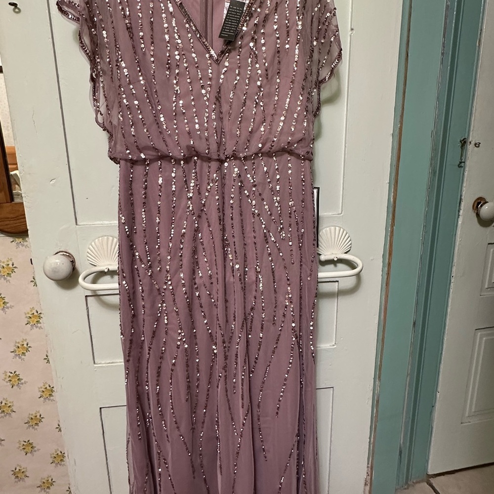 NWT ADRIANNA PAPELL STUDIO DUSTY ROSE BEADED BLOUSON GOWN size 10